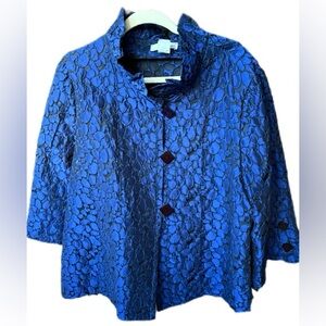Moonlight XL Royal Blue Artwear Jacquard Evening Jacket Bell Sleeve Ruffle USA